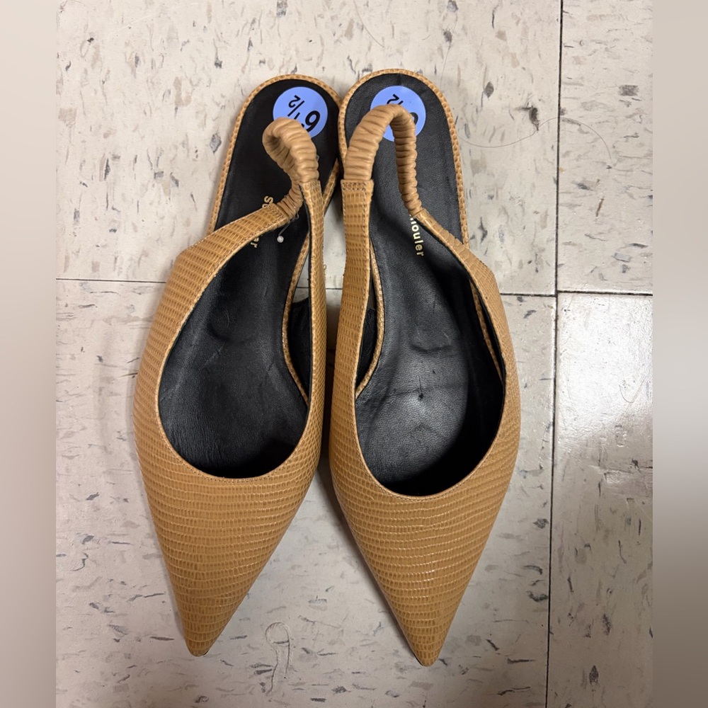 Proenza Schouler Spike Lizard-Embossed Leather Slingback Flats. Size 6.5